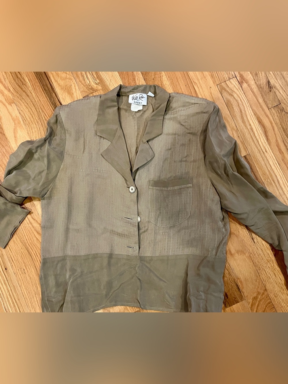 Wild Rose Olive Sheer Soft Button-Front Jacket / matching skirt Vintage